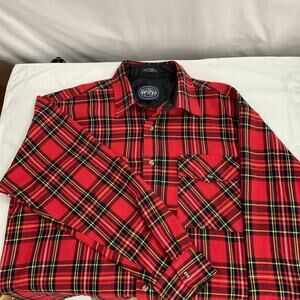 Alpine Trail 100% Acrylic Red Black Plaid Long Sleeve Button Up Shirt Large